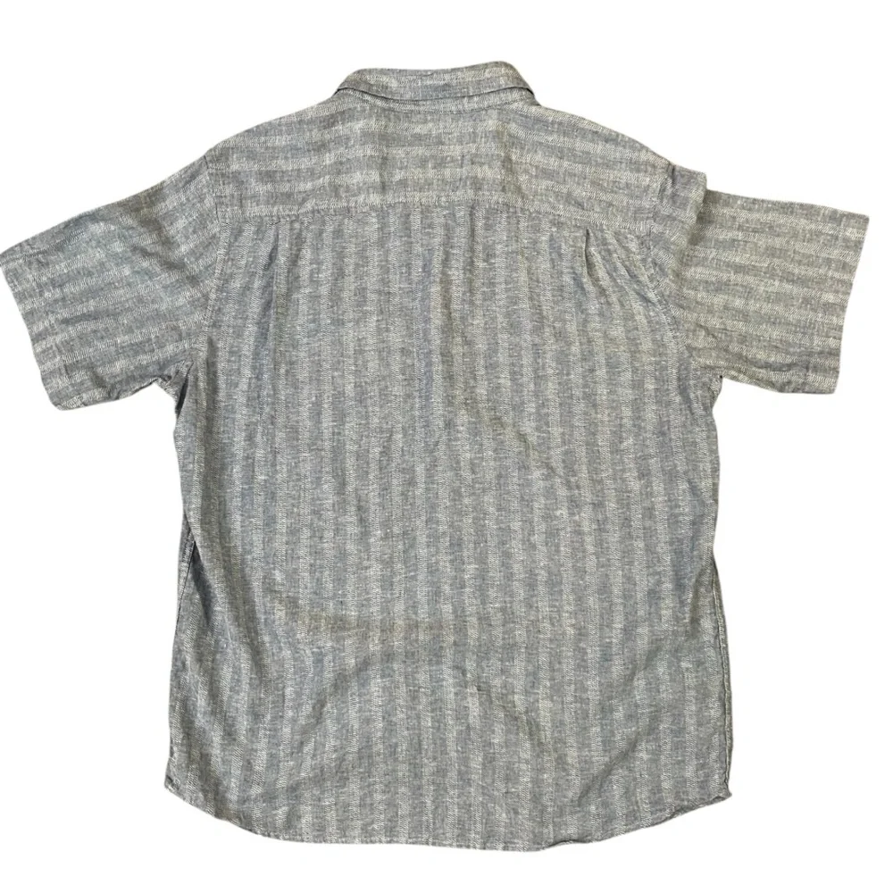 Weatherproof Vintage Blue Linen Blend Short Sleeve Button-Up Casual Shirt